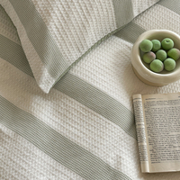 Parure de lit gaufrée rayée vert clair, résistante aux plis, facile à laver, 3 pièces, en polyester, pour hôtel et gîte
