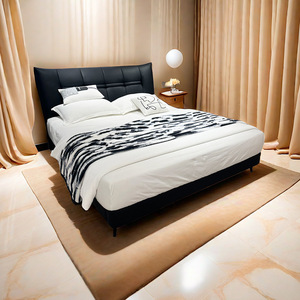 เตียงหนังสีดำสไตล์มินิมอล ขนาดดับเบิ้ล พร้อมที่เก็บของสำหรับห้องนอน - Product Image 1