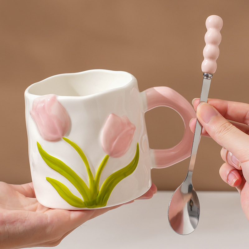 Cuchara rosa tulipán de una sola taza