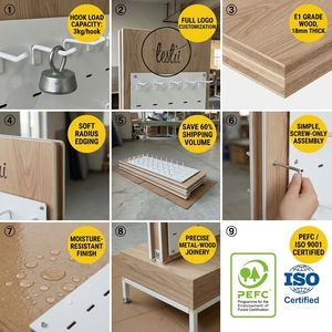 Soporte Giratorio de Madera para Accesorios de Teléfono, Exhibidor de Suelo con Ganchos Giratorios 360°, para Cables, Cargadores <span class=keywords><strong>y</strong></span> Auriculares - Product Image 5