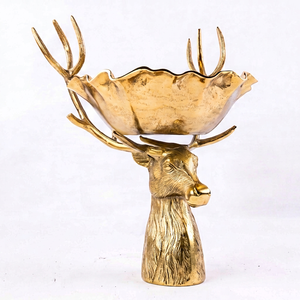 Elegante tazón de servir con cabeza de ciervo dorada, hecho a mano, estilo vintage, para decoración de fiestas, decoración elegante para la mesa. - Product Image 1