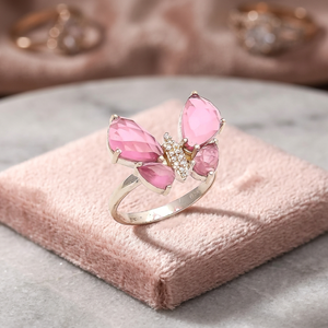 Bague en zircon plaqué or et rhodium avec motif papillon rose, style ethnique, unisexe - Product Image 3