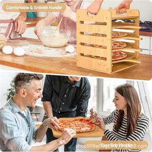 Estante de madera para pizza, bandeja de almacenamiento multicapa para cocina casera, tabla de queso de madera maciza, mango de fácil agarre, color natural - Product Image 1