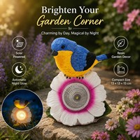 Lumière décorative solaire en résine, oiseau sur fleur, pour jardin, figurine décorative d'extérieur, fleur lumineuse LED pour cadeau