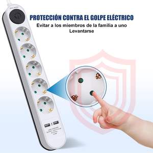 Multiprise à 5 sorties avec 2 USB-A et 2 ports USB-C Câble de 1.5m Protection des enfants Max 3680W IP44 - Product Image 3