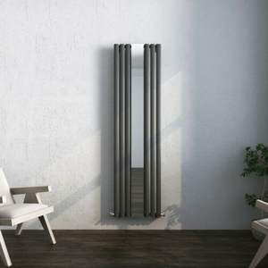 Radiatore di Design Verticale Antracite 1800x500mm con Specchio Ovale <span class=keywords><strong>per</strong></span> Soggiorno e Bagno - Product Image 4
