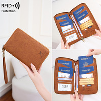 Nouveau Portefeuille Long Unisexe en PU Anti-RFID et Anti-Magnétique avec Fermeture Éclair, Porte-Passeport Multifonctionnel pour Billets et Documents de Voyage
