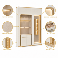 Vitrine murale pour bijoux avec éclairage LED et tiroirs, beige et or, pour boutique, vente en gros