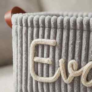 Personalized Rectangle Corduroy Baby Storage Basket Custom Yarn Name Laundry <b>Hamper</b> Foldable Diaper Bin Handcrafted <b>Newborn</b> - Product Image 4