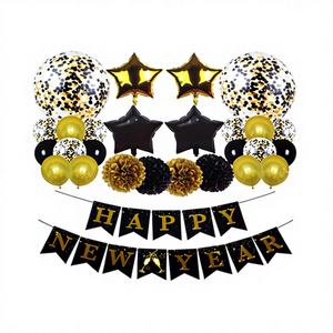 Set de Globos Decorativos de Papel Eb para Fiestas, 42 Piezas, Kit de Celebración de Año Nuevo, Estilo Elegante, Tema Dorado y Negro - Product Image 1