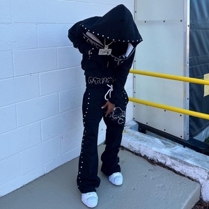 Nhà Sản Xuất OEM Đôi Eo Baggy Xếp Chồng Lên Nhau Quần Mồ Hôi Phù Hợp Với Tùy Chỉnh Y2K Rhinestone Bùng Mồ Hôi Và Áo Bộ - Product Image 2