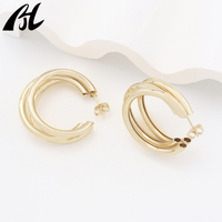 À la mode 3 rangées cercle or brillant boucles d'oreilles en forme de C multicouche creux Tube minimaliste multicouche cerceau bijoux