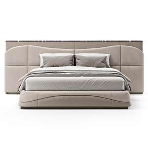 Set <span class=keywords><strong>Letto</strong></span> <span class=keywords><strong>Matrimoniale</strong></span> Moderno di Lusso <span class=keywords><strong>con</strong></span> Design Artistico Ondulato, <span class=keywords><strong>Letto</strong></span> Doppio Imbottito in Pelle - Product Image 4