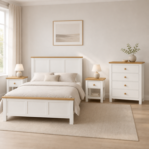 White Painted <b>Oak</b> Bedroom Set - Export Wooden Furniture Solid <b>Oak</b> Platform Bed Queen Size Wood <b>Frame</b> Assemblable Bedroom - Product Image 2