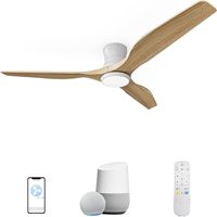 Ventilateur de plafond minimaliste moderne en bois massif de 52 pouces avec source d'alimentation électrique à 3 pales innovante Smart Mute