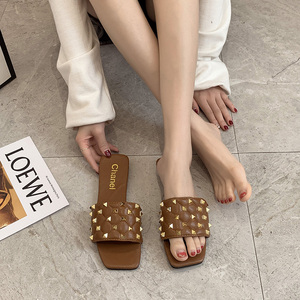Zapatillas de goma tejidas a mano para mujer, <span class=keywords><strong>Sandalias</strong></span> planas de cuero con punta cuadrada, Pies Descalzos, para verano y otoño, <span class=keywords><strong>2021</strong></span> - Product Image 4