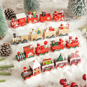 Décorations de Noël très populaires : Train miniature en bois à quatre sections pour paysage DIY et présentation de fenêtre de bureau - Product Image 1
