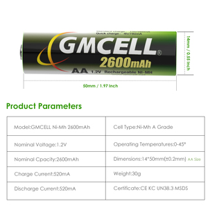 GMCELL 2600mAh AA AAA Nimh Rechargeable Cell Batteries 600mah 1.2V Ni-Mh Battery Pack for Consumer Electronics Toys - Product Image 4