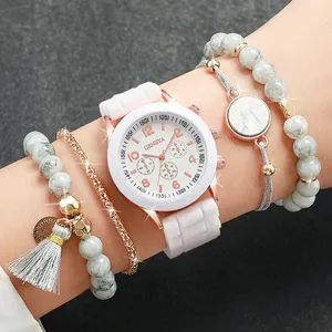 <strong>Geneva</strong> <strong>Watch</strong> Fashion Women's Silicone Band Quartz <strong>Watch</strong> Turquoise Beaded Bracelet <strong>Set</strong>(Without Box) - Product Image 2