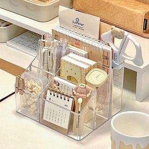 Organizador de escritorio transparente, caja de almacenamiento de 5 compartimentos con divisores para papelería y artículos diversos, forma rectangular, tipo vertical - Product Image 3