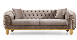 Modern Style Modular 2 Piece Apartment Living Room Set (includes <b>Sofa</b> + Loveseat) Made Velvet Button Tufted Surface Taupe Color - Product Image 4