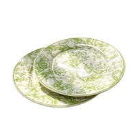 Assiette de service en porcelaine fine vert émeraude motif floral vintage français pour steak occidental et desserts, qualité alimentaire