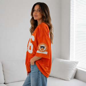 เสื้อเจอร์ซีย์อเมริกันฟุตบอลทรงโอเวอร์ไซส์สไตล์วิทยาลัยสำหรับผู้หญิง เสื้อแฟนคลับทีมแบบกำหนดเอง เสื้อกีฬาตาข่าย เสื้อทีมสำหรับวันแข่งขัน พร้อมหมายเลข - Product Image 2