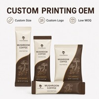 Emballage personnalisé pour sachets de café aux champignons, haute barrière, scellage 3 côtés, sachets individuels, taille personnalisée, impression OEM