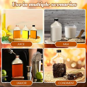 Bouteilles en verre transparentes à bouchon à vis plates de 200 ml, 350 ml, 500 ml pour le vin, la bière, les spiritueux, la tequila, le café et le jus - Product Image 6