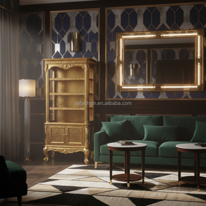 Librería Abierta Clásica Rococó Tallada a <span class=keywords><strong>Mano</strong></span> y Dorada con Puertas de Almacenamiento y Patas Cabriolé para Sala de Estar - Product Image 2