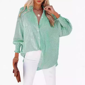 RNSHANGER Damenblusen Gestreift Bedruckt Modisch Frühling und Herbst Neu Langärmelige Einreihige Bluse Lose Damenhemden - Product Image 5