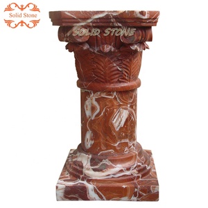 Toptan batı tasarım kapalı dekorasyon kırmızı katı taş yuvarlak mermer sütun - Product Image 4