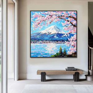 Décoration murale à la main <span class=keywords><strong>fleur</strong></span> Fuji montagne paysage naturel <span class=keywords><strong>peinture</strong></span> à l'huile texturé peintures d'art japonais - Product Image 1