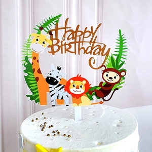 Decorazione per Torta <span class=keywords><strong>di</strong></span> Compleanno Safari per Bambini, Topper con Scimmie e Leoni, Tema Giungla, Feliz Cumpleaños, Decorazioni per Cupcake <span class=keywords><strong>a</strong></span> Tema Animali - Product Image 4