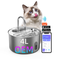 Fontaine à eau pour animaux de compagnie 4L avec contrôle par application Tuya, en acier inoxydable, facile à nettoyer, fontaine à eau automatique pour chat avec fenêtre, Wifi