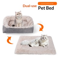Lit pour chien et chat à double usage avec tapis en peluche longue et chaude pour toutes les saisons, utilisation en intérieur