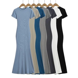 Dolce stile Blogger Sexy Spice ragazza alta marsupio coda di pesce <span class=keywords><strong>vestito</strong></span> di nicchia tinta unita abito in Chiffon a maniche corte da <span class=keywords><strong>donna</strong></span> - Product Image 2