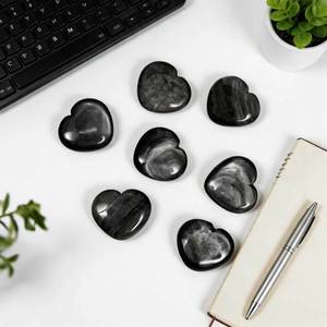 Corales de <span class=keywords><strong>Obsidiana</strong></span> Plateada en Forma de Corazón Natural, Cristales Brillantes para Decoración, Venta al por Mayor - Product Image 1