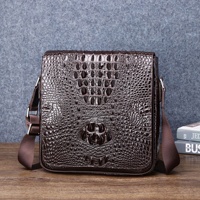 Sac à bandoulière à motif d'os de crocodile en cuir véritable à la mode pour hommes, fermeture à glissière pour les affaires en plein air, usine directe