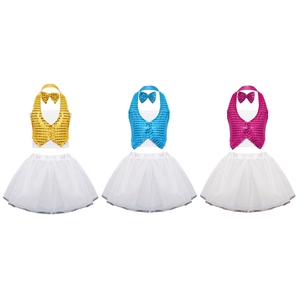 Trajes de baile para niñas, chaleco con purpurina y lazo, falda tutú blanca, conjunto de disfraz para actuaciones para niños de 3 a 12 años - Product Image 1