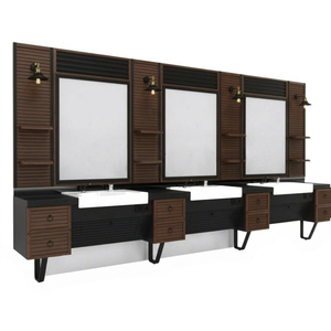 Gold Black Contemporary Salon <b>Mirror</b> With Light Bulbs Metal Frame Commercial Furniture For Leisure Facilities - Product Image 4