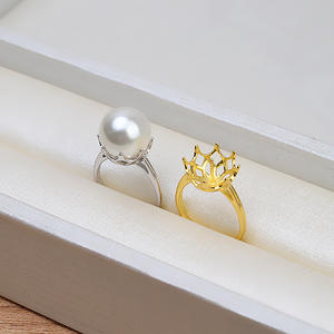 Anillo Abierto de Plata S925 Hecho a Mano, Anillo de Boca Abierta para Mujer, Perla de 10-10.5 mm, Accesorios Geométricos DIY, 1448-Tide Hold - Product Image 2