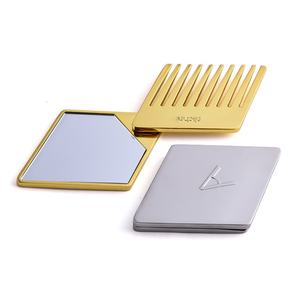 Luxury Unique Design Metal Gold Silver Color Double Side Rhombus Shape Brush Rolling Type <b>Compact</b> <b>Mirror</b> - Product Image 4
