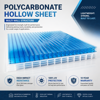 Panneaux PC à 4 parois résistants aux UV, transparents, pour la construction de bâtiments, toiture, feuilles de polycarbonate alvéolaires multi-parois
