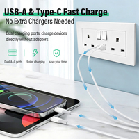 Prise murale avec interrupteur, norme britannique 10A/13A, simple ou double circuit USB + C