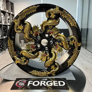 Hot Design Custom 3D Engraving Dragon Style Forged Wheel 5x108 5x114.3 5x120 6x114.3 5 Spokes Gold Rims for Car Modification