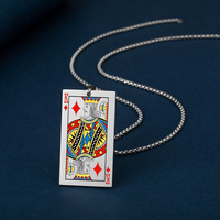 Collier personnalisé en acier inoxydable plaqué argent, style néo-gothique, avec design créatif de cartes à jouer, étiquette en acier inoxydable