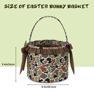 Venta al por mayor de cestas de camuflaje personalizadas para niños, Cubo de dulces, huevo, tela suave, bolsa de almacenamiento por sublimación, cubos deportivos de Pascua - Product Image 3