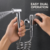 Ensemble de pulvérisation pour toilettes avec robinet d'angle à double sortie en acier inoxydable, robinet de bidet mural, douche écologique pour appartement et hôtel