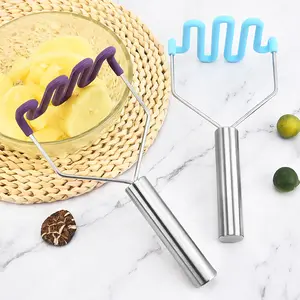 Hot Selling Cookware Non-Scratch Handle Silicone Coated Potato Masher Household Manual Potato Press Mud Compactor